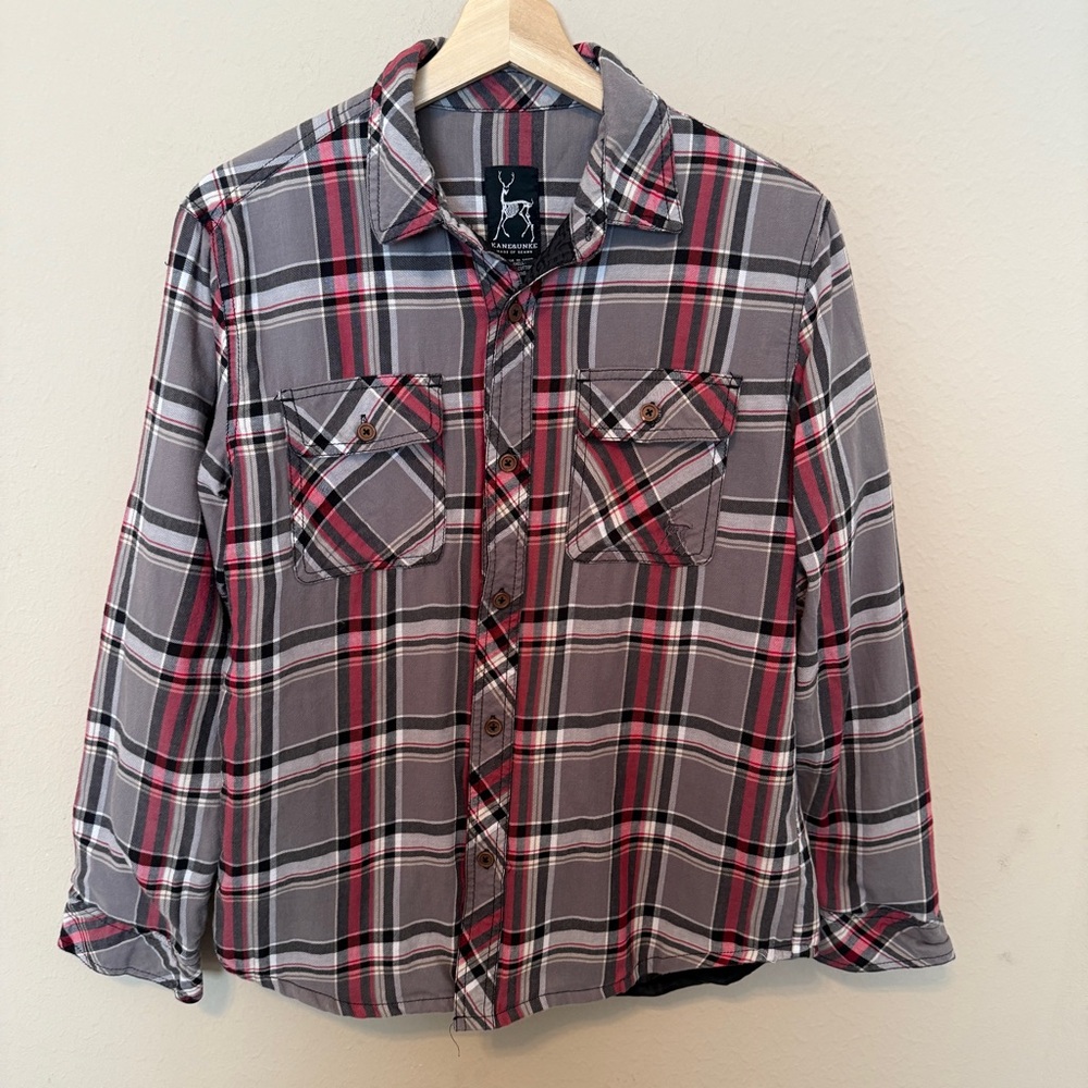 Kane & Unke Men's M Shirt/Jacket Red Black Gray Plaid S Moisture Lining Gorpcore